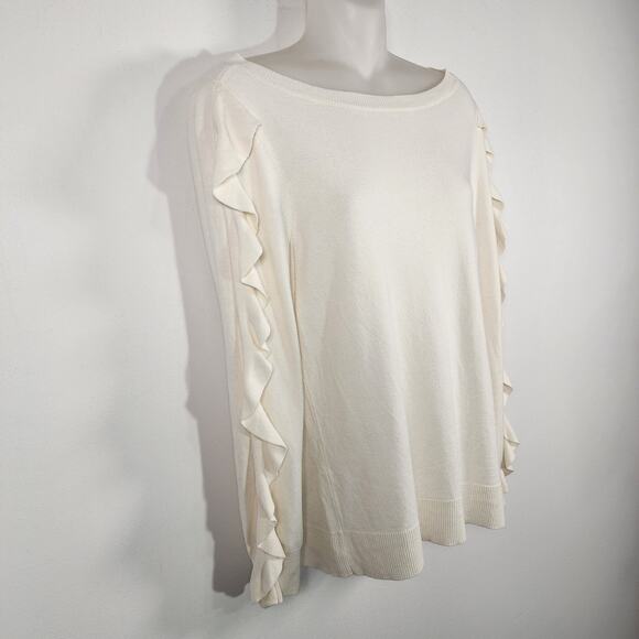 Chicos Womens Pullover Sweater Ivory Silk Linen Blend Luxe Ruffle Sleeve Small - Picture 4 of 10